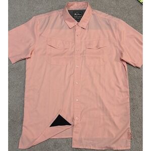 Drake Clothing Company Men's Large Peach Pearl Dobby Button Down Short Sleeve